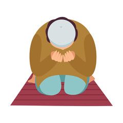 Sticker - Muslim Man Praying on His Knees, Man Communicating with God, Eid Al Adha Islamic Holiday , Front View Vector Illustration