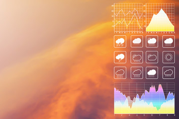 Wall Mural - weather forecast symbol data presentation with graph and char of twilight sky background. dramatic a