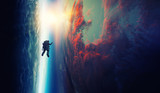 Fototapeta Sport - Spaceman and planet, human in space concept