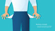 poor man showing his empty pockets on blue background vector illustration EPS10