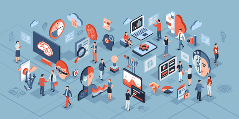 Artificial intelligence technology isometric icons