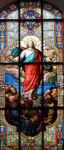 Ascension Of Christ, Stained Glass Window In The Saint Nicholas Evangelical Church, Aalen, Germany