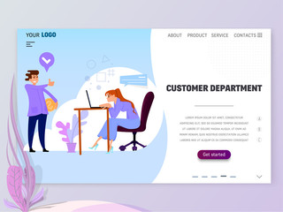 Wall Mural - Concept of Customer service department for Website or Web Page. Character secretary or assistant flat graphics