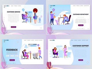 Wall Mural - Concept of Customer service department for Website or Web Page. Character secretary or assistant flat graphics