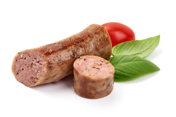 Canvas Print - Roasted Pork sausages, close-up, isolated on white background