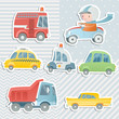 © goodreason - Cartoon set with  a boy driving a car and cars. Digital scrapbooking.