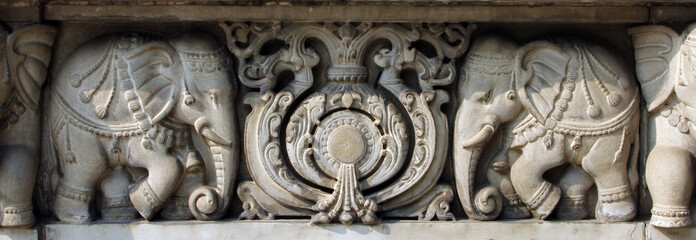 Wall Mural - Stone carvings in Hindu temple Birla Mandir in Kolkata, India