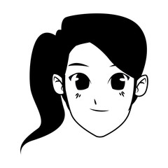 Wall Mural - Young woman face smiling cartoon in black and white