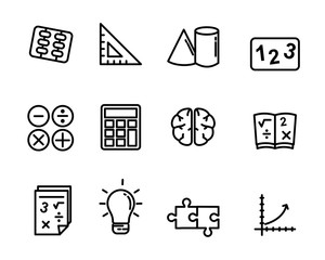 Wall Mural - set of mathematics related icon line design such as calculator, ruler, book and others, suitable for