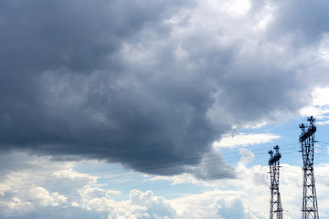 electric power pole in the blue sky