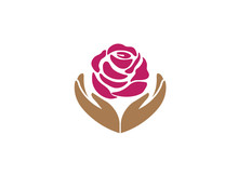 Hands Holding Rose For Logo Design Illustration On White Background