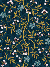 Vintage Floral Seamless Pattern On Dark Background. Vector Illustration.