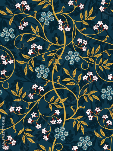 Vintage floral seamless pattern on dark background Tableau sur Toile