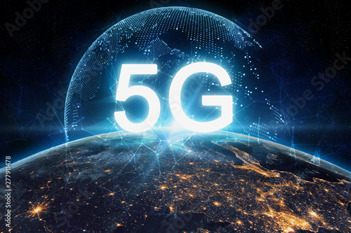 Fotomural concept of future technology 5G network wireless systems and internet of things
