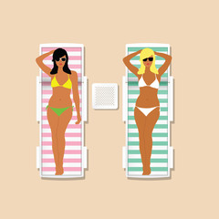 Wall Mural - girl in bikini resting on the deckchair illustration