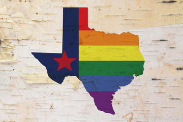 Sticker - A rustic old Texas pride flag with state map on weathered wood