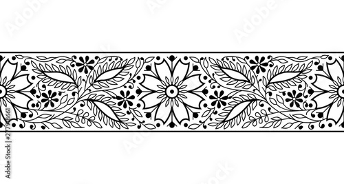 images Border Design Black And White Flowers https stock adobe com images woodblock printed monochrome seamless ethnic floral border traditional oriental ornament of india elegant flowers and leaves black on white background textile design 277918661 start checkout 1 content id 277918661