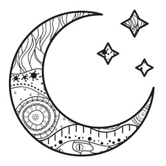 Wall Mural - crescent moon with stars with abstract patterns on isolation background. design for spiritual relaxa
