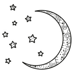 Wall Mural - crescent moon with stars with abstract patterns on isolation background. design for spiritual relaxa