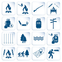 Set of travel and camping equipment icons