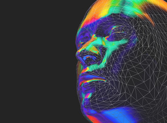 male human face in side view in futuristic low poly style - 3d illustration