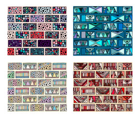 Wall Mural - Seamless vector pattern. geometrical background with hand drawn decorative tribal doodle elements. Print with ethnic, folk, geometrical motifs. Graphic geometric illustration, squres, dots, rectangles