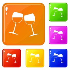 Wall Mural - Two wine glasses icons set collection vector 6 color isolated on white background