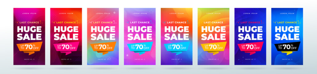 Set of dynamic modern fluid sale banners for social media stories sale, web page, mobile phone. Sale banner template design special offer set.