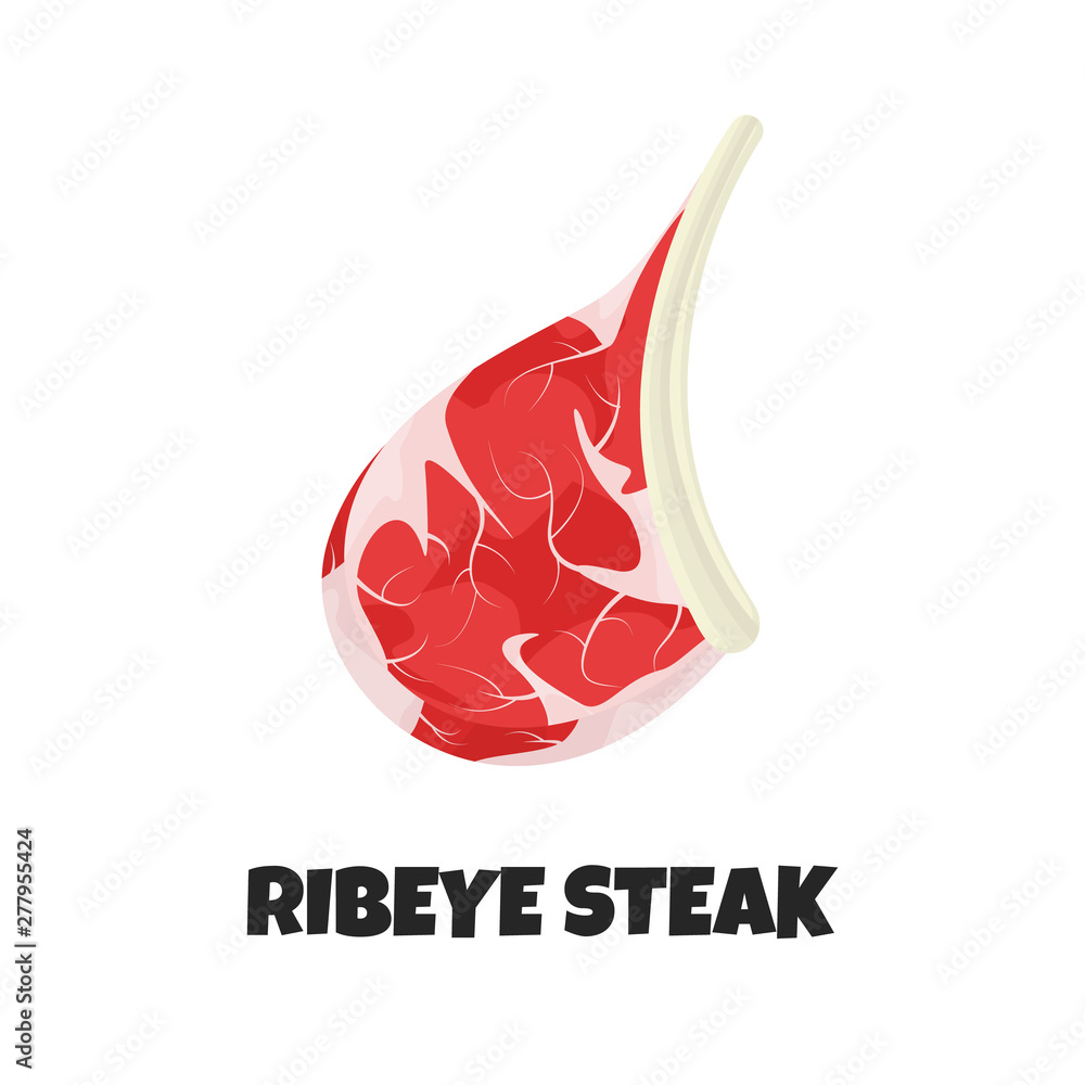 Vector Realistic Illustration of Rib Eye Steak. Poster with Steak ...