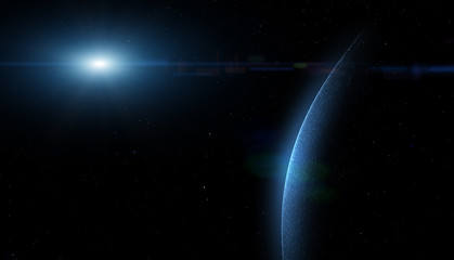 Wall Mural - conceptual universe with planet and bright star light. 3d illustration.
