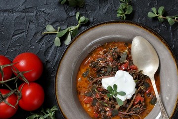 Sticker - dish of purslane. potulak-edible useful weed. stalks of purslane stewed with tomatoes. Turkish, Greek, Mexican cuisine. eat the weeds, wild food. Omega-3