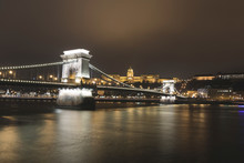 Danube River, Buda Castle And Chain Bridge At Night, Budapest, Hungary