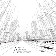 3D illustration architecture building construction design abstract background. 