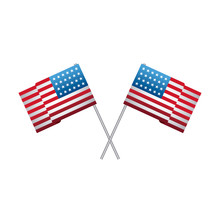 United State Of American Flags On Sticks Crossed