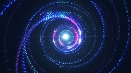 Wall Mural - 4k abstract technology neon lines spiral tunnel. blue and purple dots construction. camera rotates a