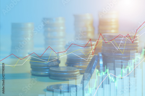 Financial Investment Concept Double Exposure Of City Night And - 