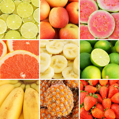 Colorful fresh summer fruits collage