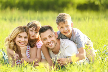 Poster - Happy family in park on summer day