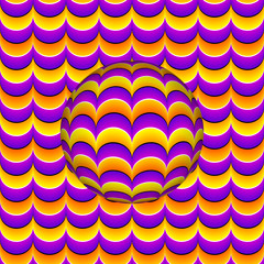 Wall Mural - yellow, orange and purple background with moving sphere. motion illusion.