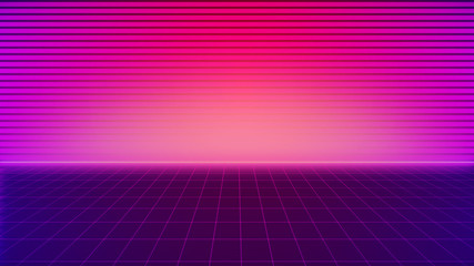 Wall Mural - retro sci-fi background futuristic landscape of the 80`s. digital cyber surface. suitable for design