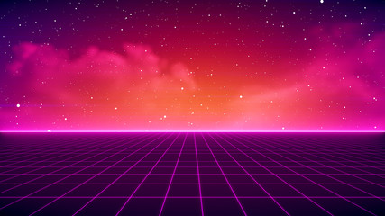 retro sci-fi background futuristic landscape of the 80s. digital cyber surface. suitable for design 