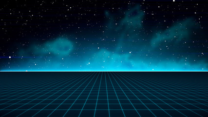 Wall Mural - retro sci-fi background futuristic landscape of the 80`s. digital cyber surface. suitable for design