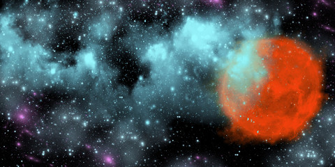 Wall Mural - unknown planet from outer space. space nebula. cosmic cluster of stars
