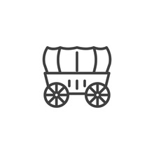 Wedding Coach Line Icon. Stagecoach Linear Style Sign For Mobile Concept And Web Design. Horse Carriage Wagon Outline Vector Icon. Symbol, Logo Illustration. Vector Graphics