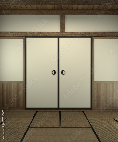 Empty Room Japanese Style With Door Japan Style 3d Rendering