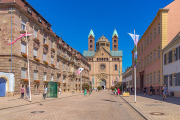 Wall Mural - Speyer City, GERMANY, July 04, 2019: Romantic streets and houses in Speyer in summer time