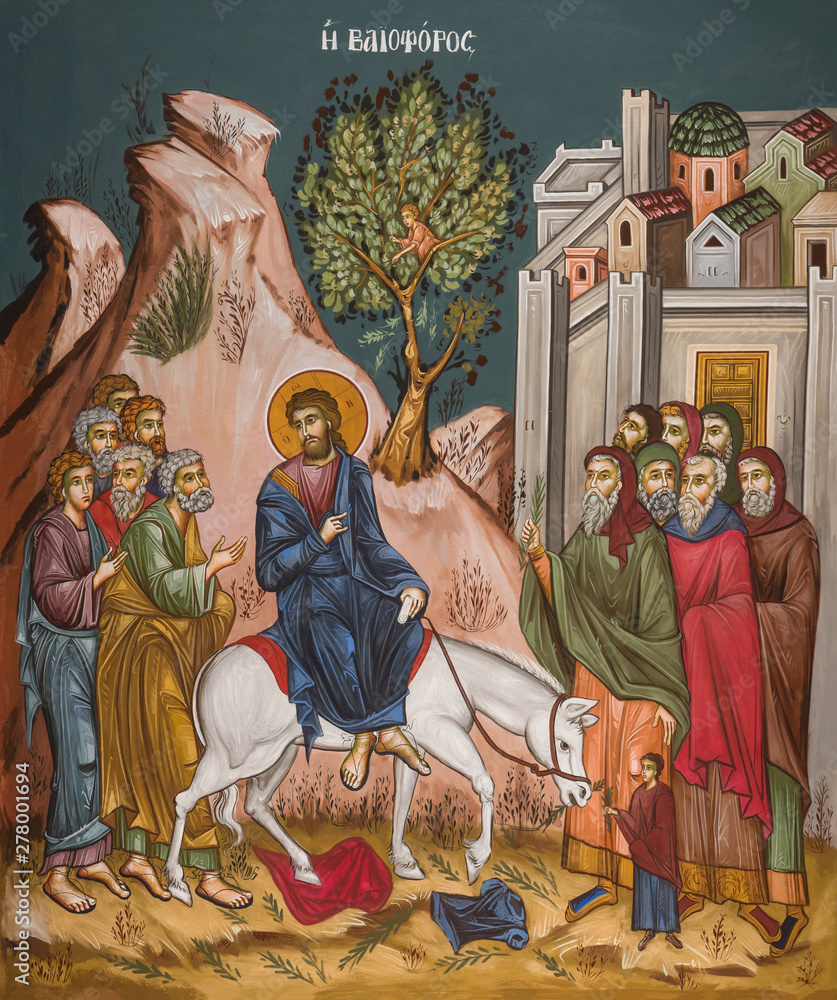 Pan Jezus Wjechał Na Nim Do Jerozolimy Obraz Jezus wjeżdża do Jerozolimy na wymiar - dłoń, niedziela, jerozolima