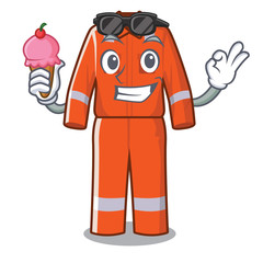 Wall Mural - With ice cream working overalls isolated in the mascot