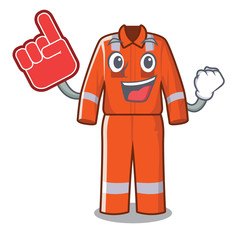 Sticker - Foam finger character work overalls hanging on door