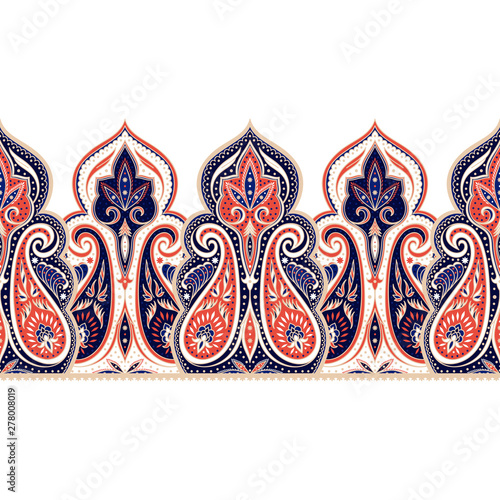Indian Paisley Pattern Vector Border Seamless Damask Flower